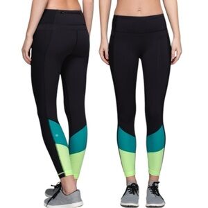 Lululemon Trail Bound 7/8 Tight Black Blue Mint Running Activewear Women's Sz 8